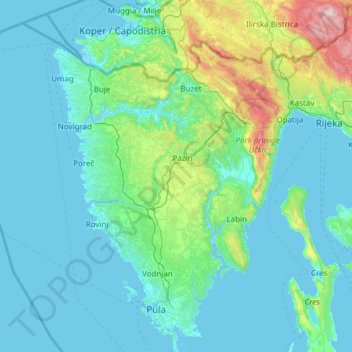 Istrië topographic map, elevation, terrain