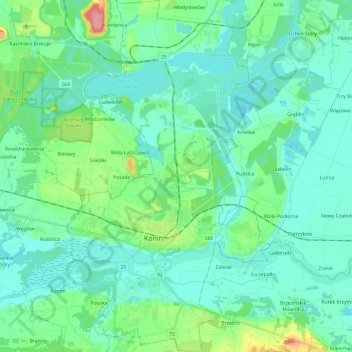 Konin topographic map, elevation, terrain