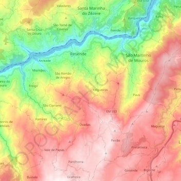 Resende topographic map, elevation, terrain