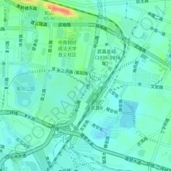 首义路街道 topographic map, elevation, terrain