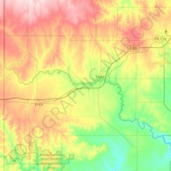 Beckham County topographic map, elevation, terrain