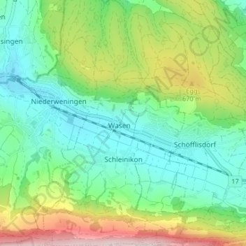 Schleinikon topographic map, elevation, terrain
