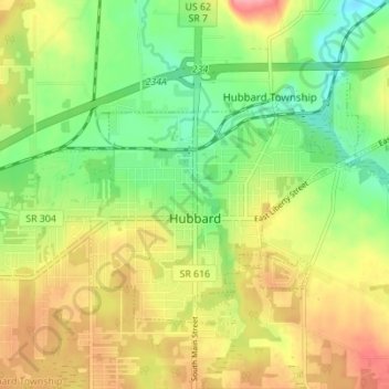 Hubbard topographic map, elevation, terrain