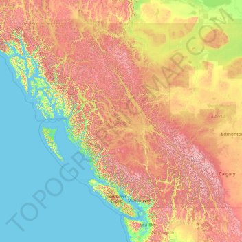 Columbia Británica topographic map, elevation, terrain