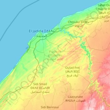 Province d'El Jadida topographic map, elevation, terrain