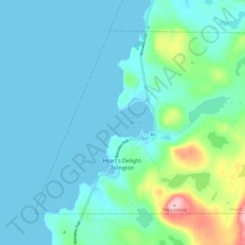 Heart's Delight-Islington topographic map, elevation, terrain