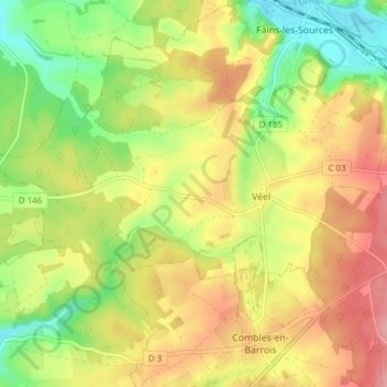 Véel topographic map, elevation, terrain