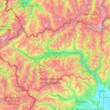 Aostatal topographic map, elevation, terrain