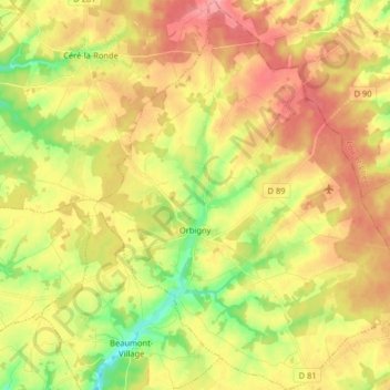 Orbigny topographic map, elevation, terrain