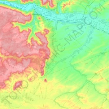 Communauté d'agglomération Épernay, Coteaux et Plaine de Champagne topographic map, elevation, terrain