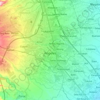 Angeles topographic map, elevation, terrain