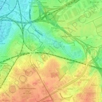 Diegem topographic map, elevation, terrain