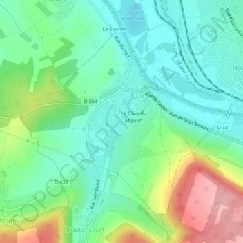 Flize topographic map, elevation, terrain