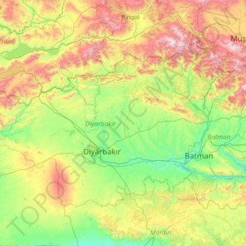 Diyarbakır topographic map, elevation, terrain