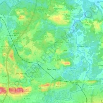 Penzberg topographic map, elevation, terrain