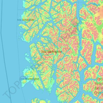 Isla Wellington topographic map, elevation, terrain