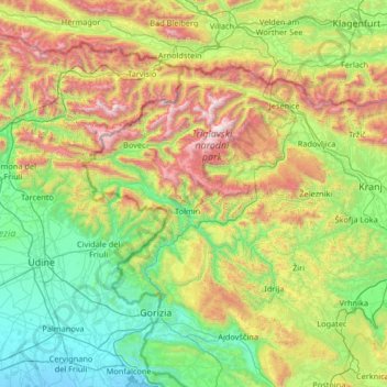 Julische Alpen topographic map, elevation, terrain
