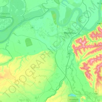 Градска општина Обреновац topographic map, elevation, terrain