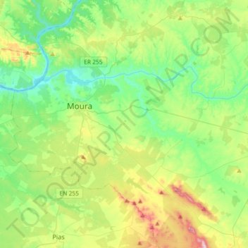 Moura (Santo Agostinho e São João Batista) e Santo Amador topographic map, elevation, terrain