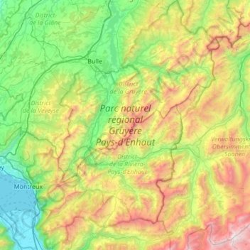Parc naturel régional Gruyère Pays-d'Enhaut topographic map, elevation, terrain