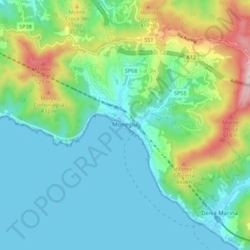 Moneglia topographic map, elevation, terrain