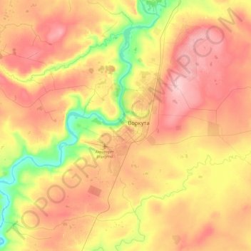 Vorkouta topographic map, elevation, terrain