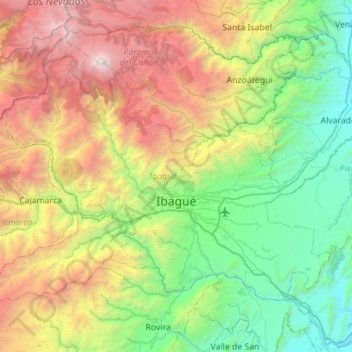 Ibagué topographic map, elevation, terrain