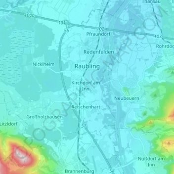 Raubling topographic map, elevation, terrain