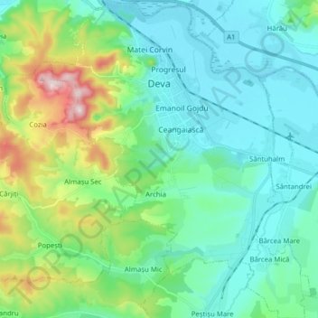 Deva topographic map, elevation, terrain