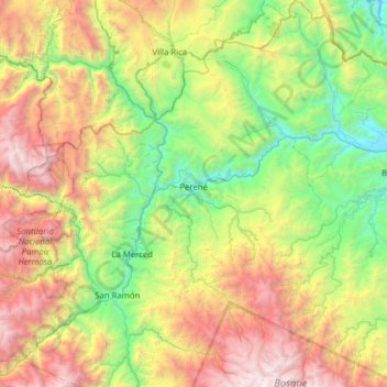 Perené topographic map, elevation, terrain