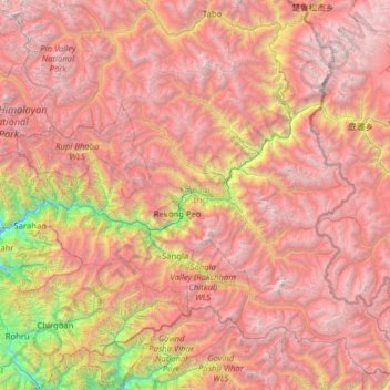 Kinnaur District topographic map, elevation, terrain