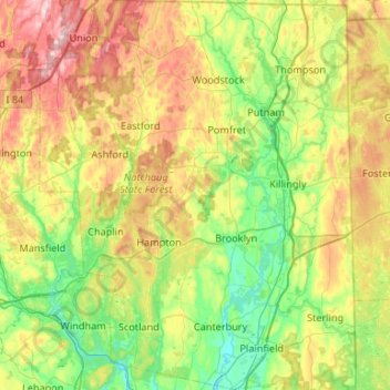 Windham County topographic map, elevation, terrain