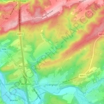 Ciergnon topographic map, elevation, terrain