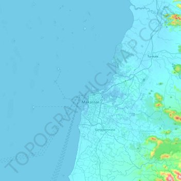 Makassar topographic map, elevation, terrain