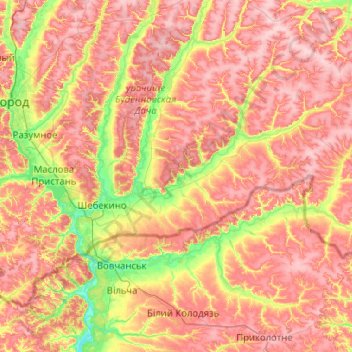 Шебекинский городской округ topographic map, elevation, terrain