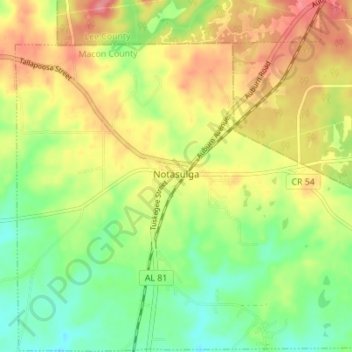 Notasulga topographic map, elevation, terrain