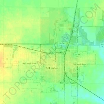 Columbus topographic map, elevation, terrain