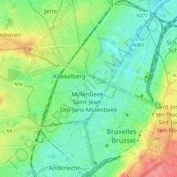 Molenbeek-Saint-Jean - Sint-Jans-Molenbeek topographic map, elevation, terrain