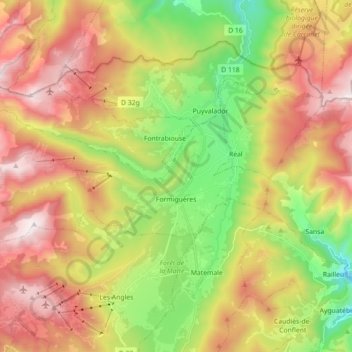 Formiguères topographic map, elevation, terrain