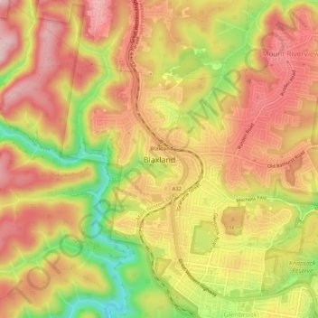 Blaxland topographic map, elevation, terrain