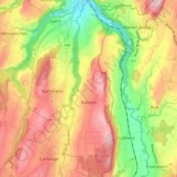 Vulliens topographic map, elevation, terrain