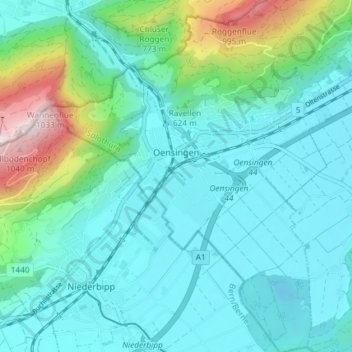 Oensingen topographic map, elevation, terrain