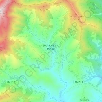 Sobral de São Miguel topographic map, elevation, terrain