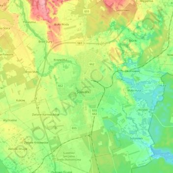 Suwałki topographic map, elevation, terrain