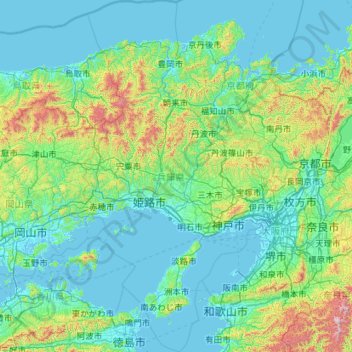 Préfecture de Hyōgo topographic map, elevation, terrain