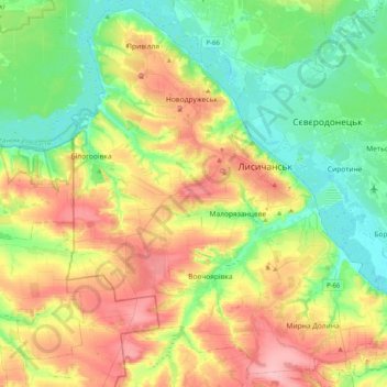 Лисичанська міська громада topographic map, elevation, terrain