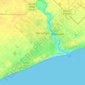 Necochea topographic map, elevation, terrain