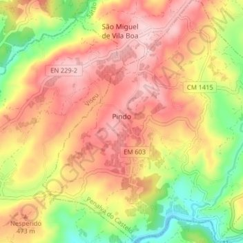 Pindo topographic map, elevation, terrain