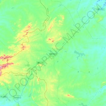 Monteiro topographic map, elevation, terrain