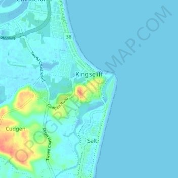 Kingscliff topographic map, elevation, terrain